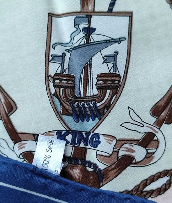 100% Jedwab baby blue róż krem morski print apaszka chustka jedwabna