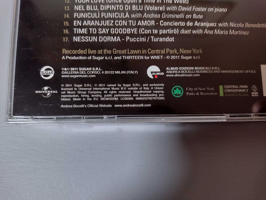 CD Andrea Bocelli One Night in Central Park Concerto