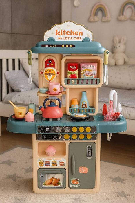 Дитяча ігрова кухня з водою, парою та аксусуарами 70 см.