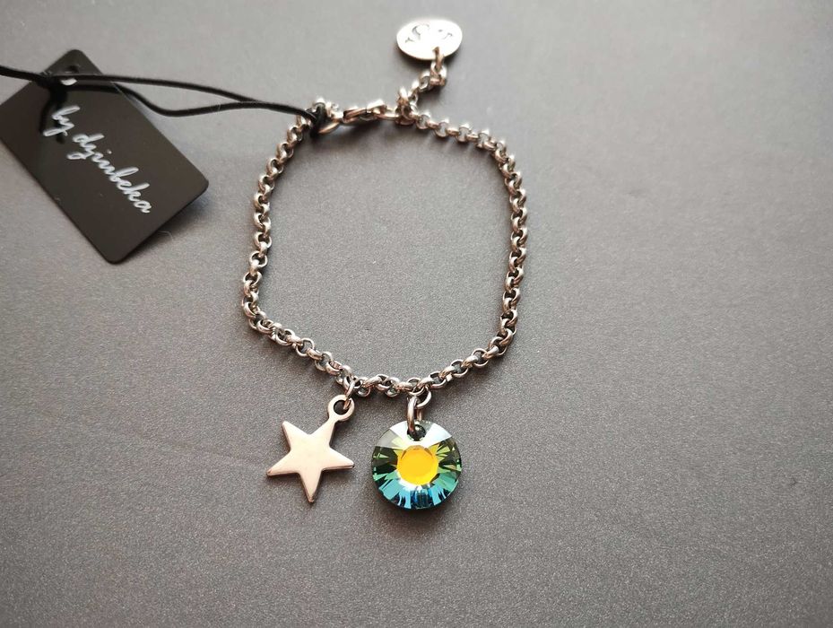 Bransoletka By Dziubeka srebrna z gwiazdą i kryształem Swarovski