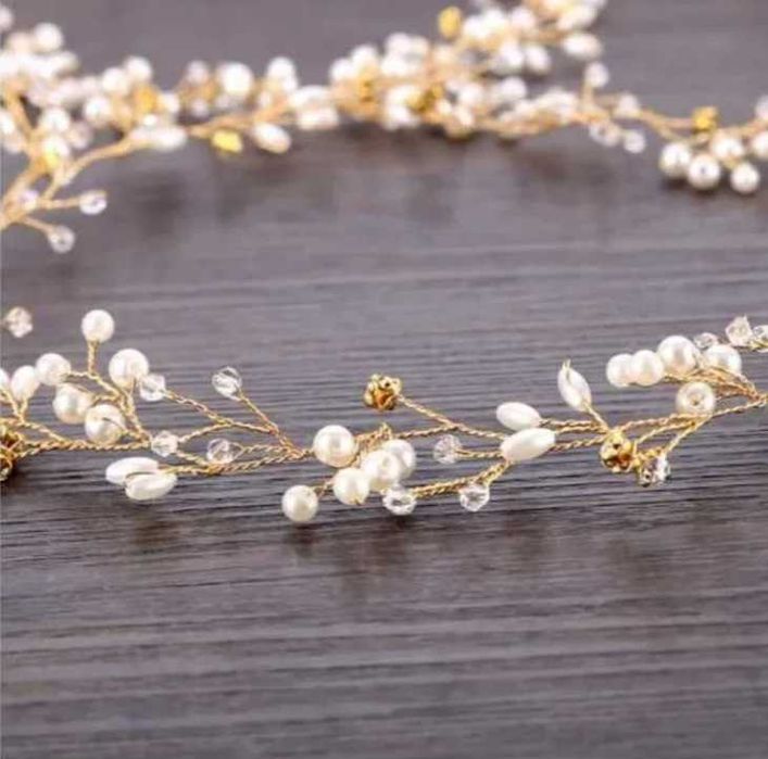 Ślubna ozdoba do włosów - diamenciki, perły / ZŁOTA