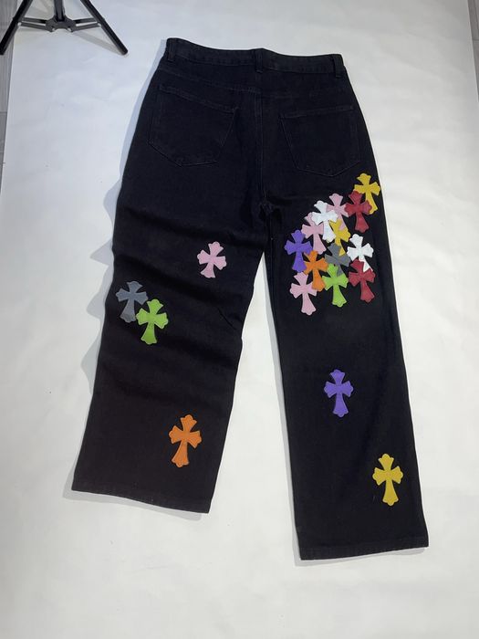 Джинси Chrome Hearts чорні з різнокольоровими хрестами розмір М