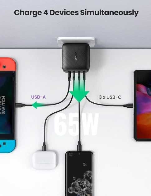 Зарядний пристрій UGREEN CD224 Nexode GaN 65W Charger Black