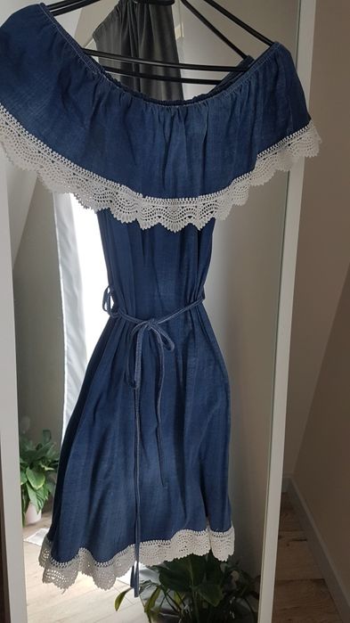 Granatowa sukienka hiszpanka z koronką rozmiar S
