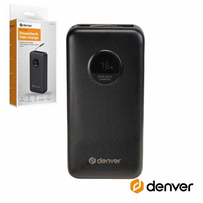 Powerbank 20000mAh C/Cabo 1xUSB-A 1xUSB-C 65W - Novo com garantia