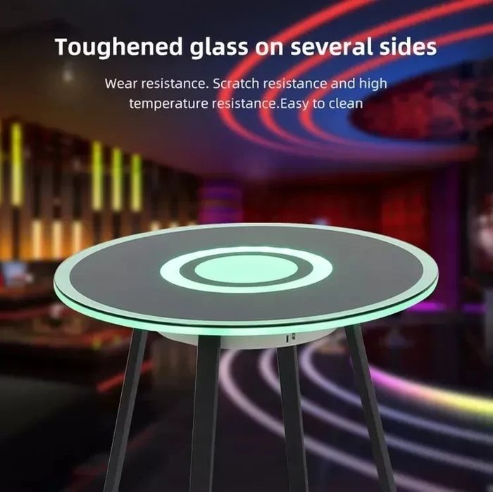 Круглый скляний стіл із підсвіткою зарядкою