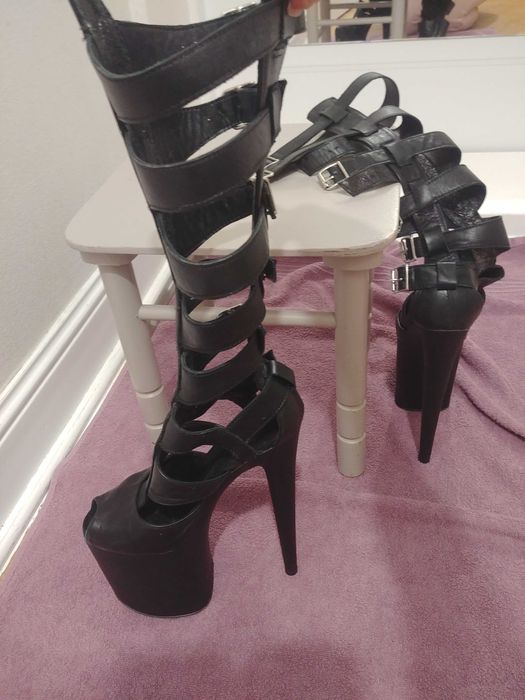 Kozaki botki sandałki czarne buty pole dance na platformie 36/37