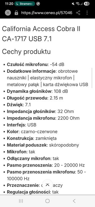 Słuchawki gamingowe CA Cobra II wejście USB.