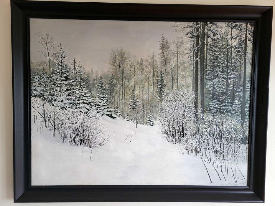 obraz olejny z sygnaturą - Zima w Gorcach