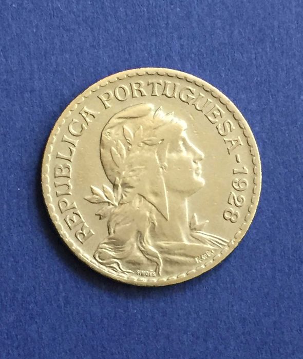 moeda 1 escudo 1928 - alpaca, excelente estado conservação