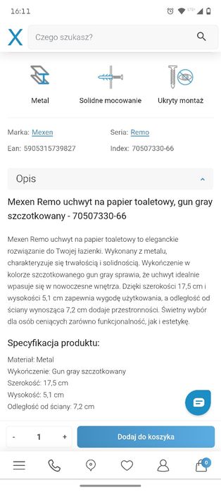 Uchwyt na papier toaletowy
