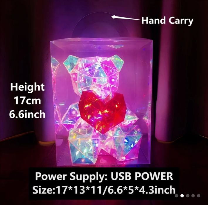 Світлодіодний ведмедик з серцем, від usb, love bear нічник світильник