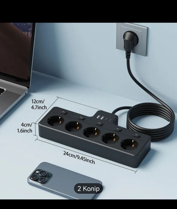Мережевий фільтр 9 в 1 з USB портами