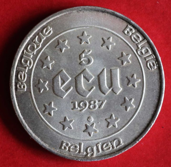 Bélgica moeda 5 ecu 1987 Balduíno I Tratados Roma Prata (Reserva EO)