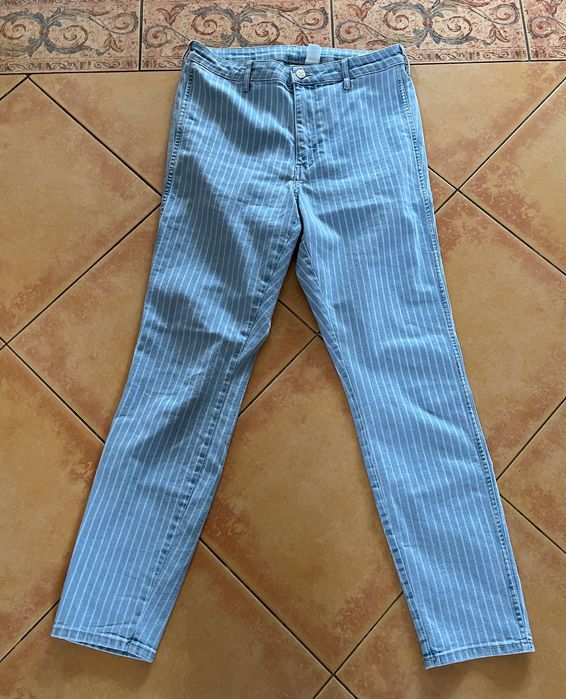 DENIM jeansy w paski błękitne M