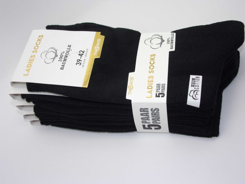 5x Skarpety damskie 100% bawełny czarne, rozmiar 39/42