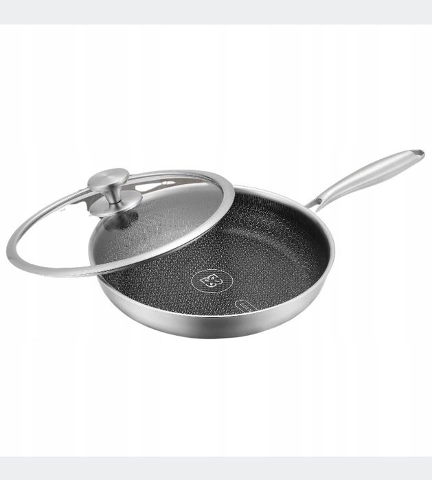 Patelnia stalowa tradycyjna z pokrywką 26cm non stick