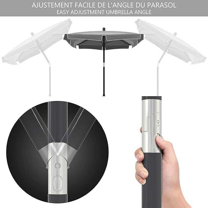 VOUNOT Prostokątny parasol ogrodowy, pochylony parasol balkonowy, 200 x 125 cm,