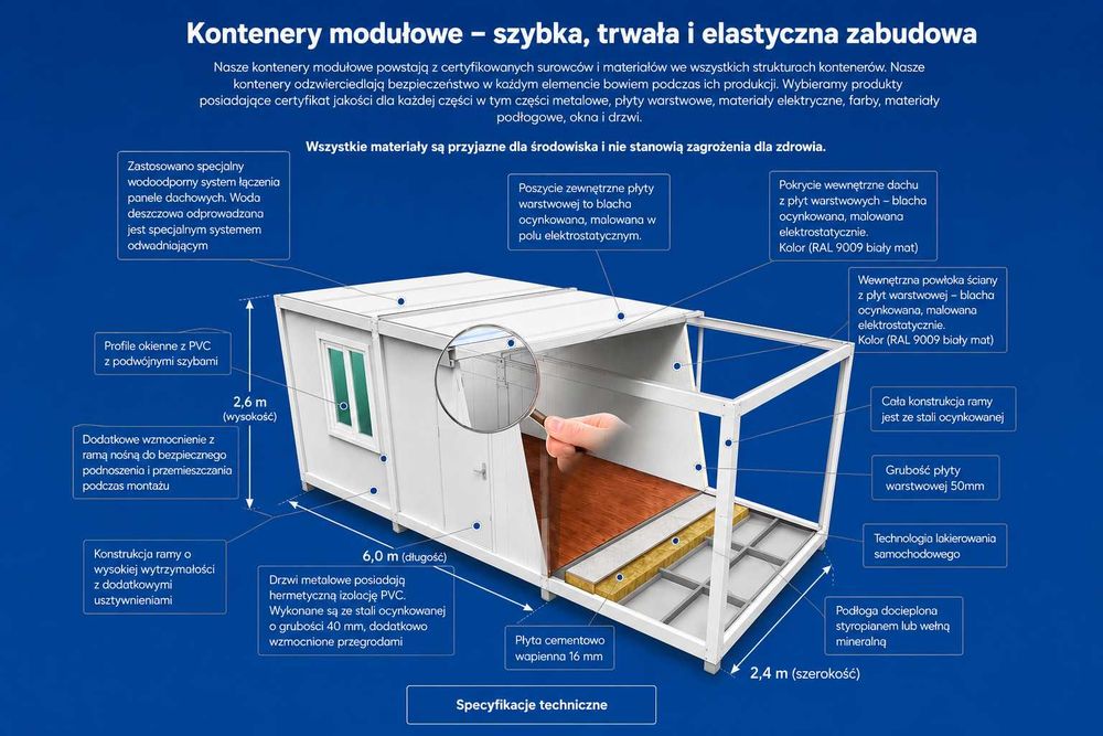 Kontener biurowy, socjalny, pawilon handlowy. BIAŁY !!6 x 2,4 m !