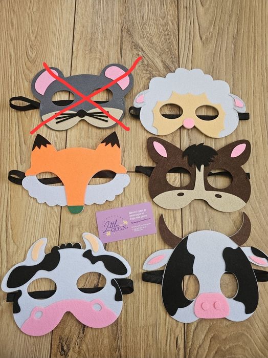 Дитяча детская маска з фетру тварин мишки корови коня зайця оленя тигр