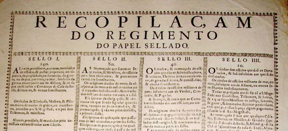 RARÍSSIMA Recopilação do Regimento do PAPEL SELADO em Portugal de 1661