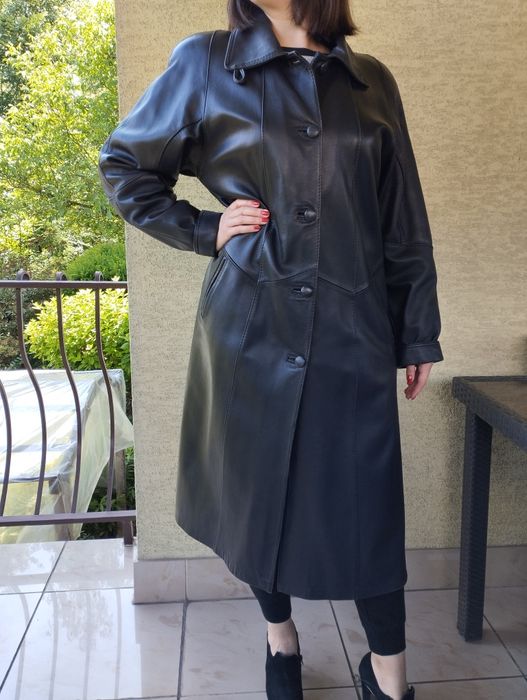 Płaszcz damski skórzany z podpinką i kapturem