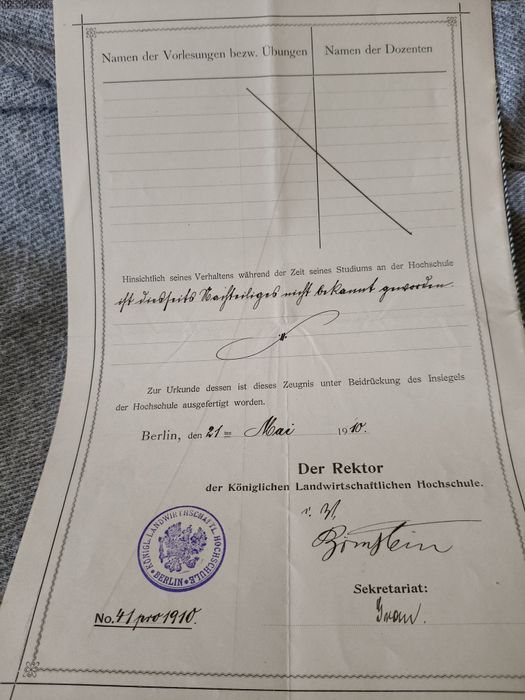 Świadectwo Uczelniane Berlin 1910 rok