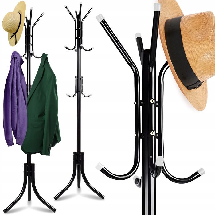 Wieszak Podłogowy Stojący Stojak Loft Na Ubrania Kurtki Poziomy Czarny