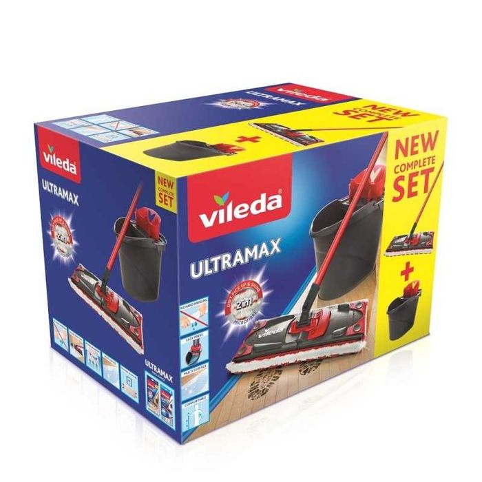 Набір для прибирання Vileda Ultramax BOX, плоска швабра з мікрофіброю, відро з віджимом та телескопічна ручка