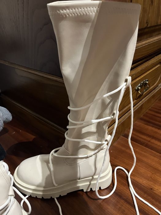Botas, joelho, branco/creme