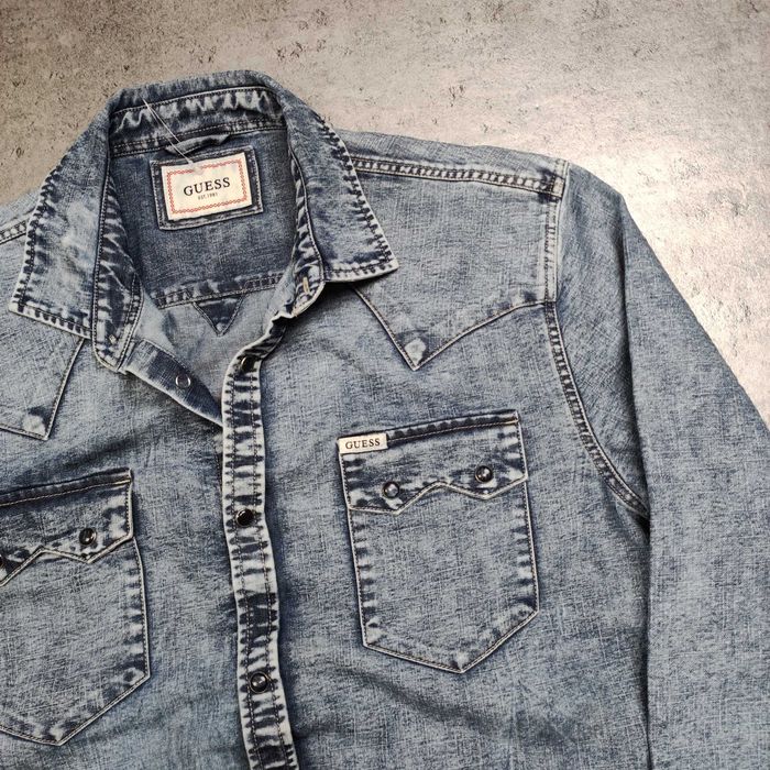 MĘSKA Koszula Elegancka PREMIUM Denim Jeans Guess USA Kieszenie Logo