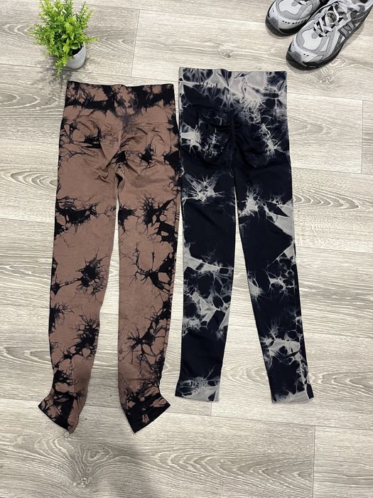 Лосини для спорту чорні, мармур ТАЙ ДАЙ з ефектом PUSH UP