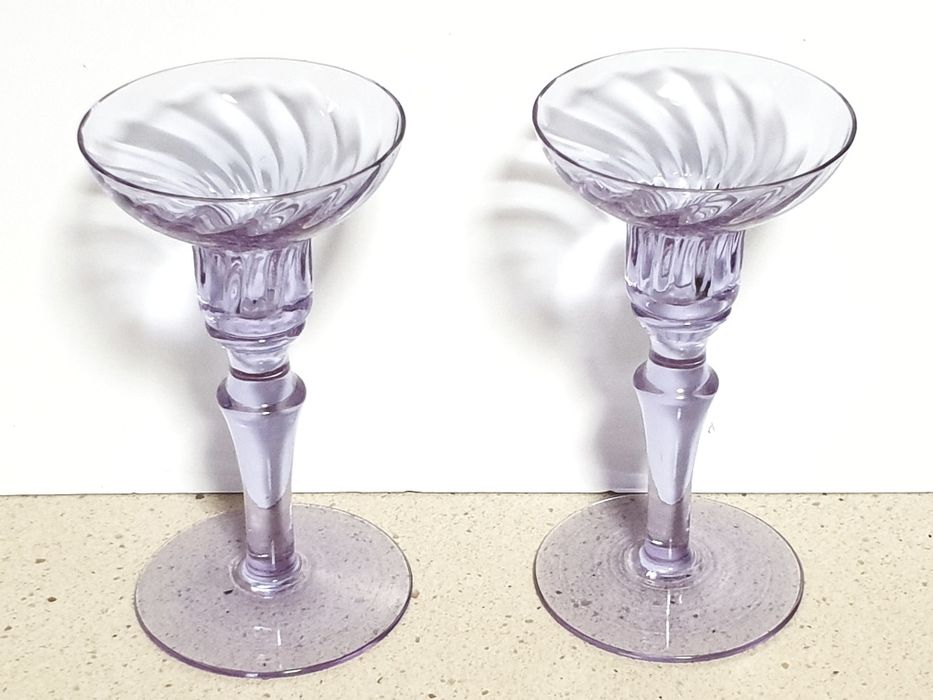 A Pair of Beautiful and Rare Vintage Alexandrite Glass Candlesticks