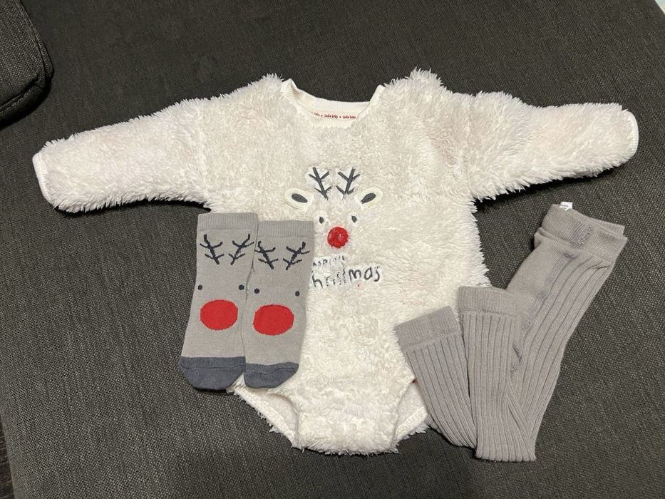 Новорічний/різдвяний комплект (боді+лосини+шкарпетки) George