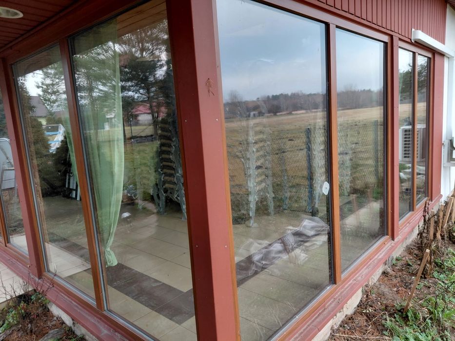 Okna szyby zloty dąb zestaw oranżeria weranda