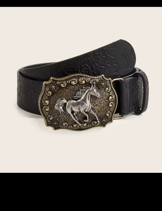 Nowy pasek kowbojski metalowa klamra 120 cm zdobiony na calej długości