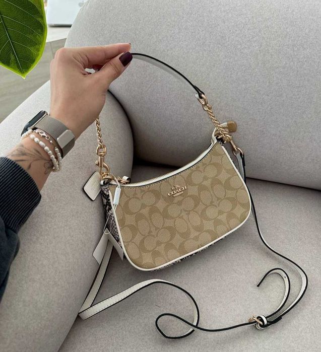 Coach Coach Teri Shoulder Bag In Signature Canvas Snake Beige/ сумка Коуч Тері Шолдер