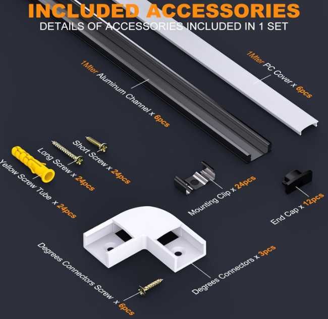Czarne profile aluminiowe LED 1 m z osłoną