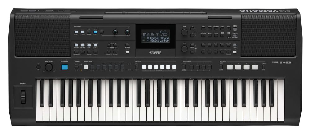 Yamaha PSR-E483 Keyboard statyw pokrowiec mikrofon sustain