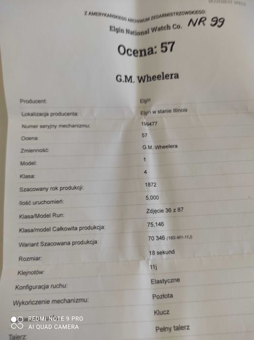 Zegarek kieszonkowy Elgin - Wheeler - 1872 rok