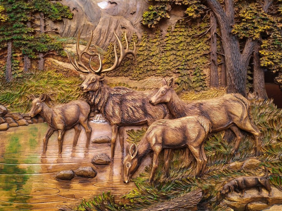 Панно картини різьба по дереву полювання баня сауна