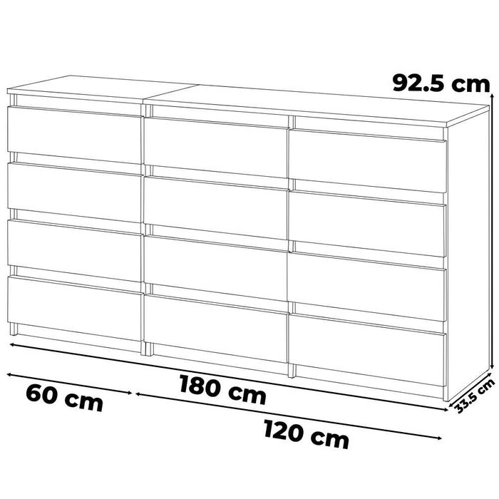 Duża Komoda Modułowa Hugo 180cm Nowoczesna Szafka 12 Szuflad Drewniana