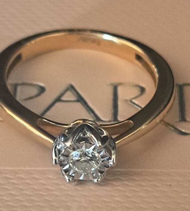 Złoty pierscionek z diamentem Apart 585 0,15ct certyfikat