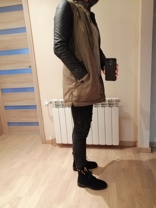 Płaszcz damski khaki z kapturem