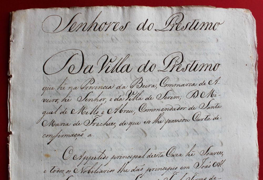 Senhores de Préstimo Aveiro apelidos Mello e Abreu, Soares, séc XVIII