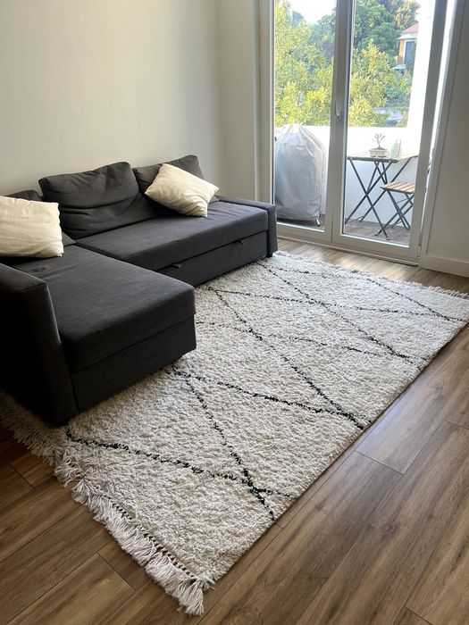 Tapete Berbere Shaggy Branco/Preto 160×230cm