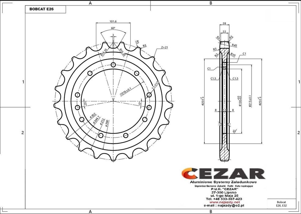 Koło Napędowe Zębate Bobcat E25, E26, E27, E32, E35