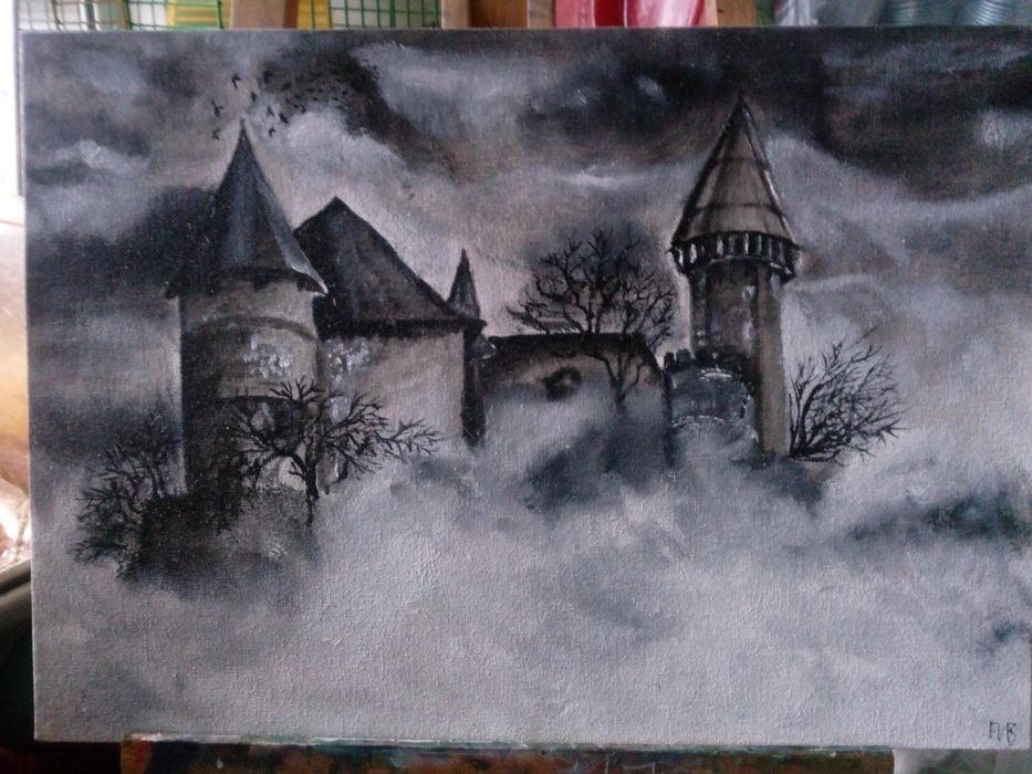 Малюнок олійними фарбами на холсті . Старовинний замок