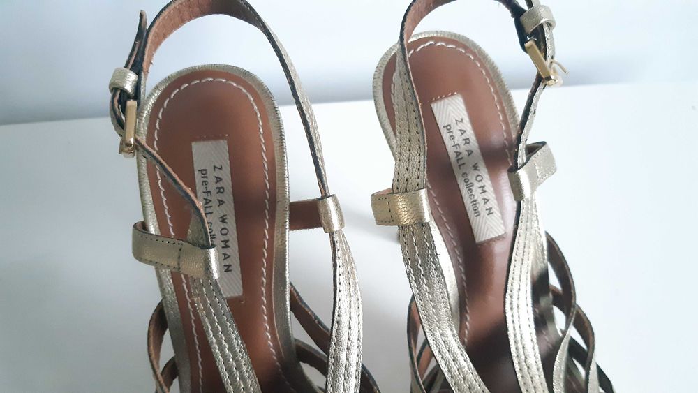 złote buty sandałki na szpilce wysoki obcas złoto ZARA 37