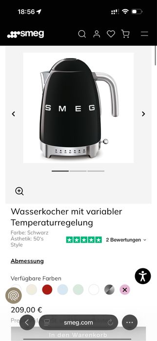 Чайник SMEG KLF03 — електричний чайник 1,7 л, Black